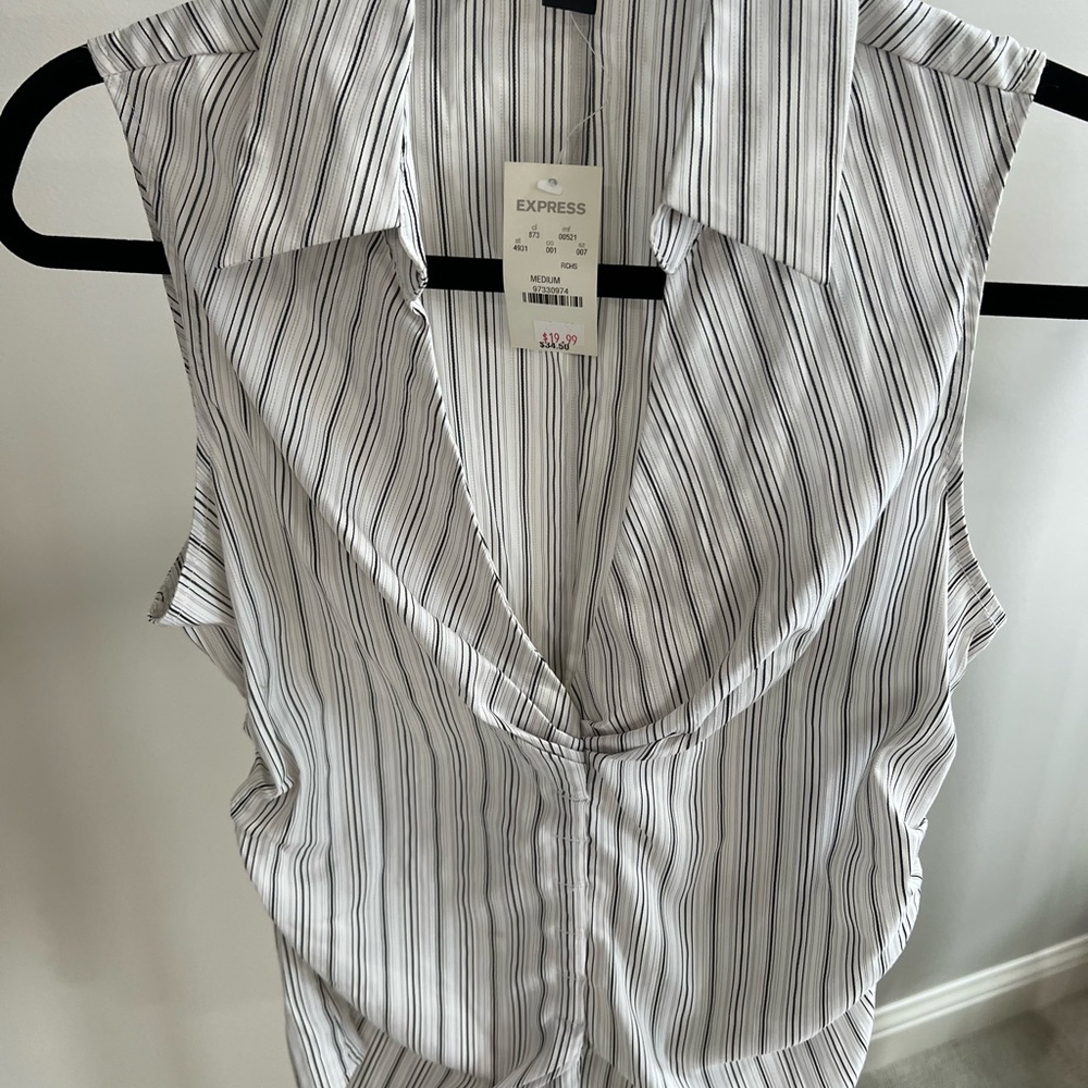 Sleeveless Express dress shirt. Black and white striped
